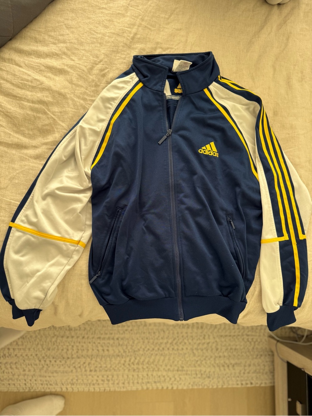Vintage adidas Navy & White Track Jacket with Yellow Accents